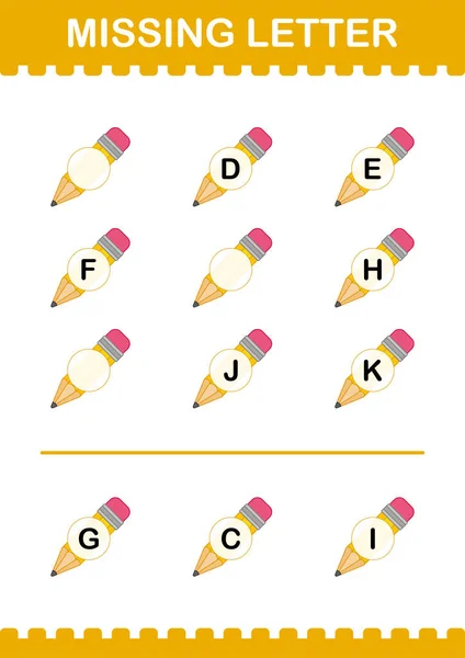 Missing Letter Pencil Worksheet Kids — Stock vektor