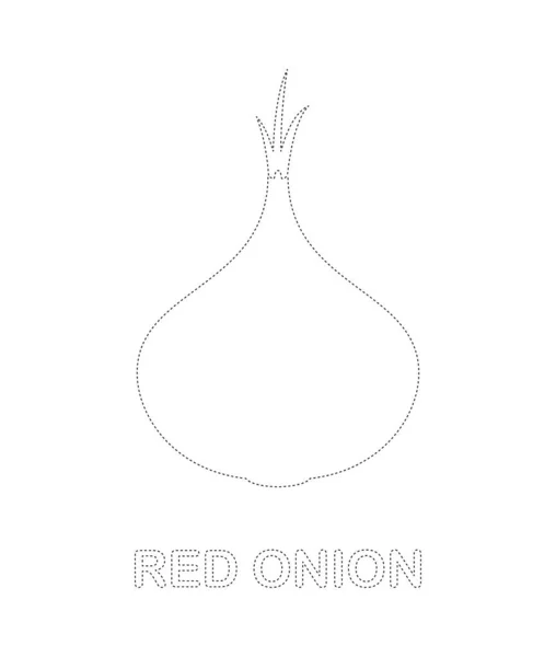 Red Onion Tracing Worksheet Kids — ストックベクタ