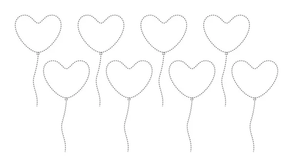 Heart Balloon Tracing Worksheet Kids — Vetor de Stock