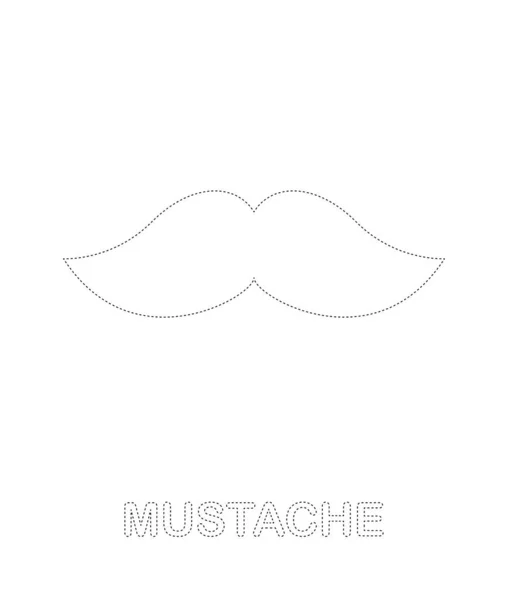 Mustache Tracing Worksheet Kids — Stok Vektör