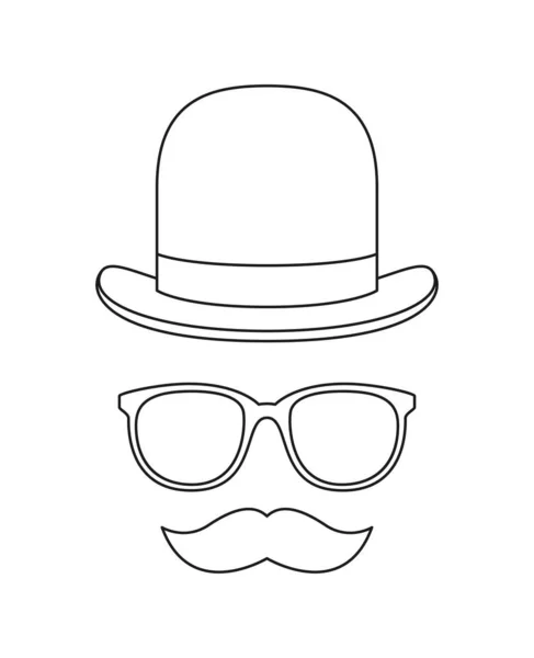 Coloring Page Mustache Hat Glasses Kids — Stock Vector