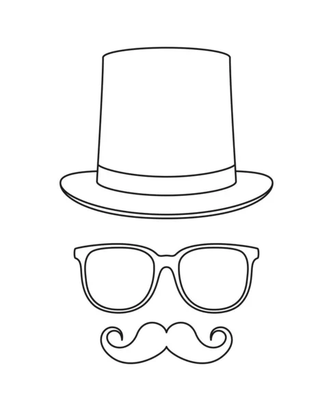 Coloring Page Mustache Hat Glasses Kids — Stok Vektör