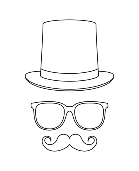 Coloring Page Mustache Hat Glasses Kids — Stock vektor