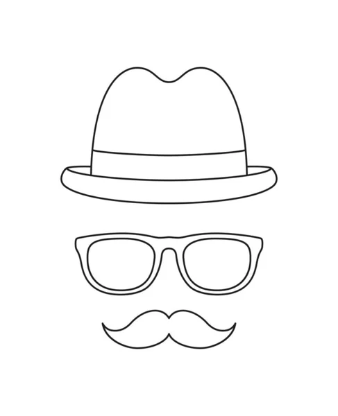 Coloring Page Mustache Hat Glasses Kids — Stock Vector