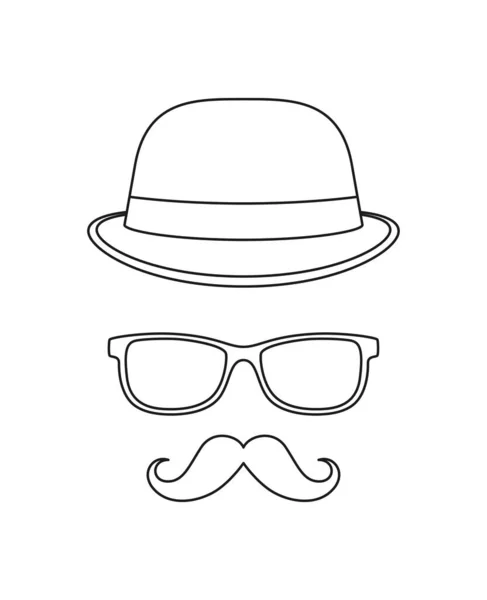 Coloring Page Mustache Hat Glasses Kids — Stock Vector