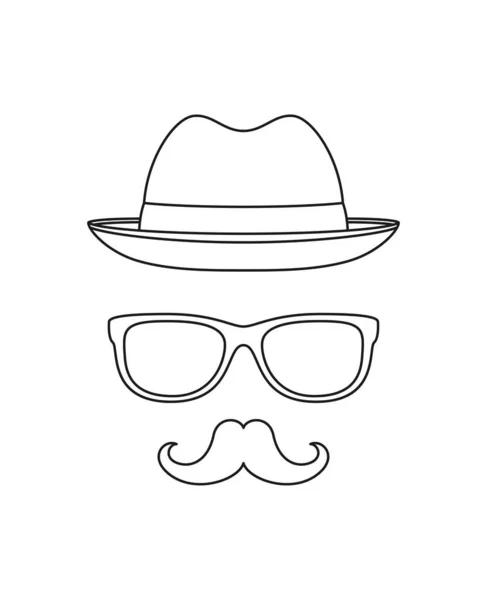 Coloring Page Mustache Hat Glasses Kids — 图库矢量图片
