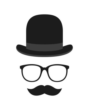 Bıyık, Şapka ve Gözlük beyaz arka planda izole edildi