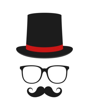 Bıyık, Şapka ve Gözlük beyaz arka planda izole edildi