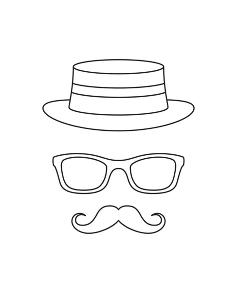 Coloring Page Mustache Hat Glasses Kids — Stok Vektör