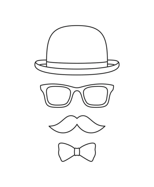 Mustache Bow Tie Hat Glasses Tracing Worksheet Kids — Stock Vector