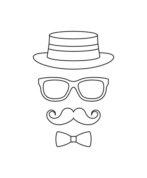 Mustache Bow Tie Hat Glasses Tracing Worksheet Kids — Stock vektor
