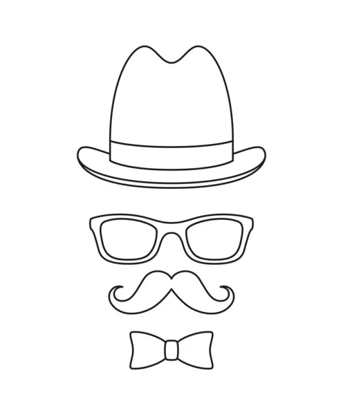 Mustache Bow Tie Hat Glasses Tracing Worksheet Kids — Stock vektor