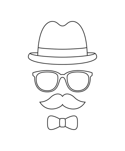 Mustache Bow Tie Hat Glasses Tracing Worksheet Kids — Stok Vektör