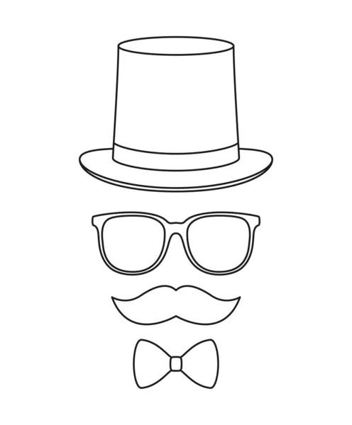 Mustache Bow Tie Hat Glasses Tracing Worksheet Kids — стоковый вектор