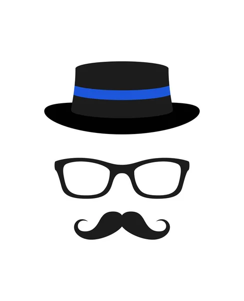 Mustache Hat Glasses Isolated White Background — Vetor de Stock
