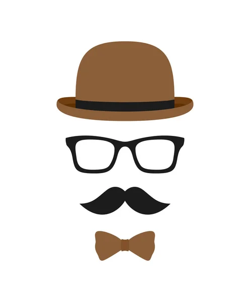 Mustache Bow Tie Hat Glasses Isolated White Background —  Vetores de Stock