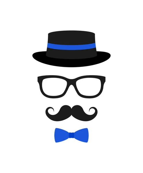 Mustache Bow Tie Hat Glasses Isolated White Background — Stok Vektör