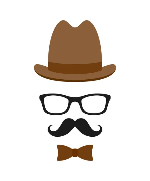 Mustache Bow Tie Hat Glasses Isolated White Background —  Vetores de Stock