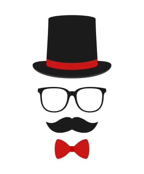 Mustache Bow Tie Hat Glasses Isolated White Background — Stockový vektor