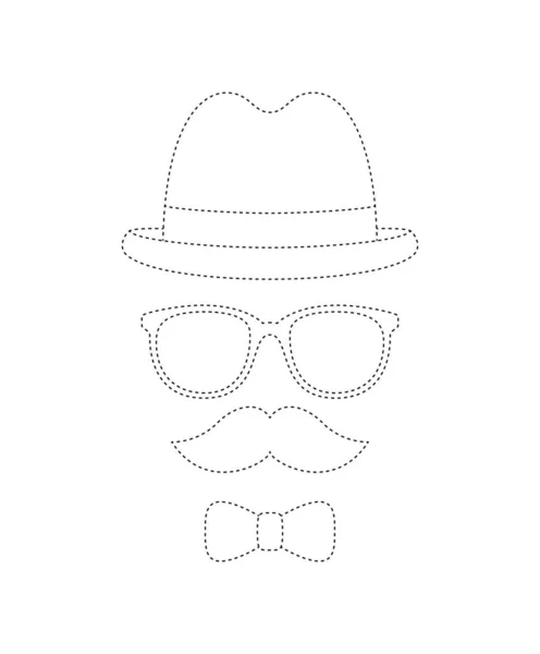 Mustache Bow Tie Hat Glasses Tracing Worksheet Kids — Image vectorielle