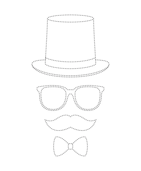 Mustache Bow Tie Hat Glasses Tracing Worksheet Kids — Stok Vektör