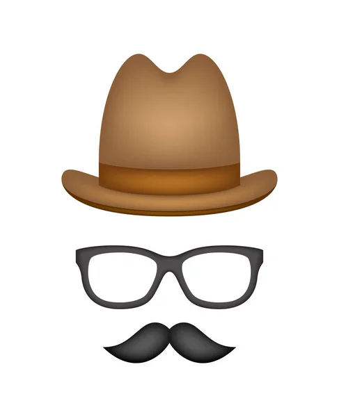 Mustache Hat Glasses Isolated White Background — Stok Vektör