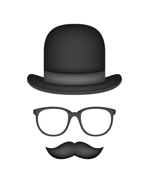 Mustache Hat Glasses Isolated White Background — 图库矢量图片