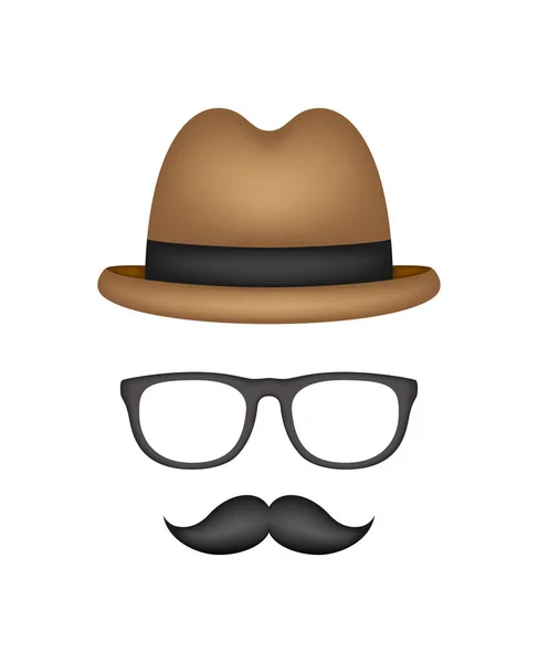 Mustache Hat Glasses Isolated White Background — 图库矢量图片