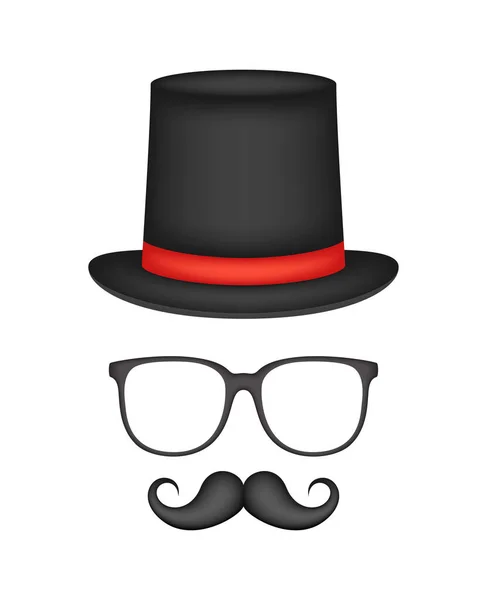 Mustache Hat Glasses Isolated White Background — ストックベクタ