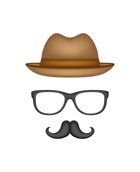 Mustache Hat Glasses Isolated White Background — Stok Vektör