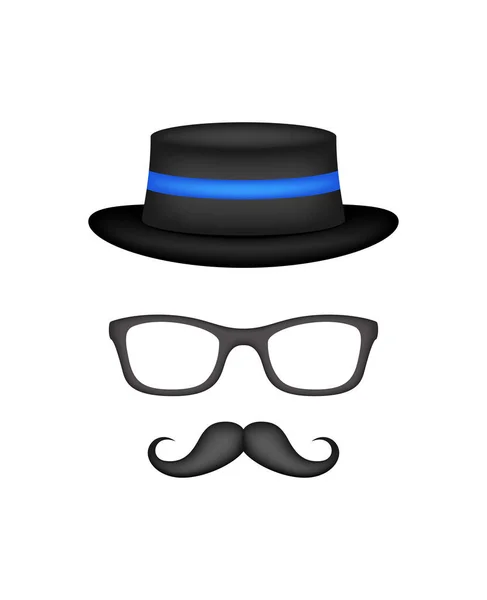 Mustache Hat Glasses Isolated White Background — Vetor de Stock