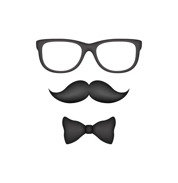 Mustache Bow Tie Glasses Isolated White Background —  Vetores de Stock