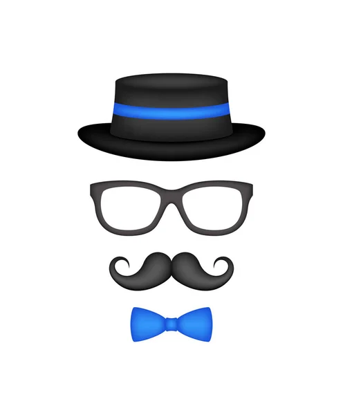 Mustache Bow Tie Hat Glasses Isolated White Background — стоковый вектор