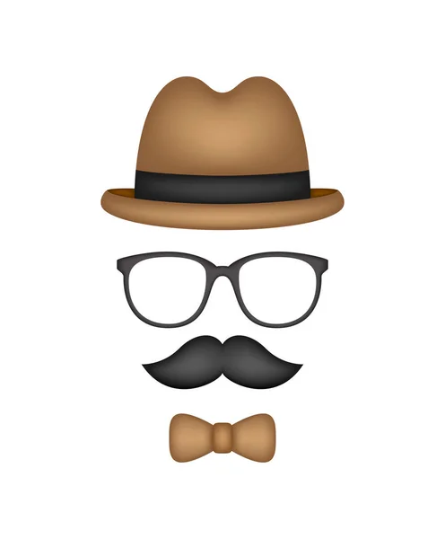 Mustache Bow Tie Hat Glasses Isolated White Background — Stockový vektor