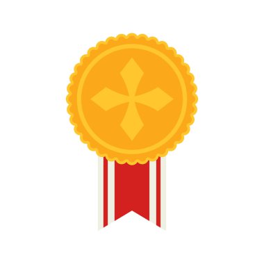 Gold medal with ribbon. Vector illustration