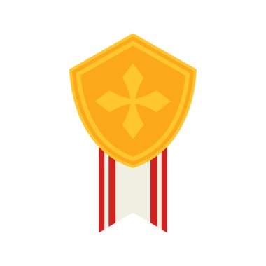 Gold medal with ribbon. Vector illustration