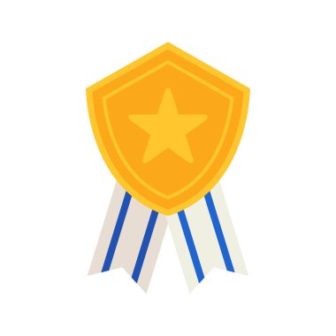 Gold medal with ribbon. Vector illustration