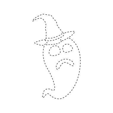 Ghost with witch hat tracing worksheet for kids