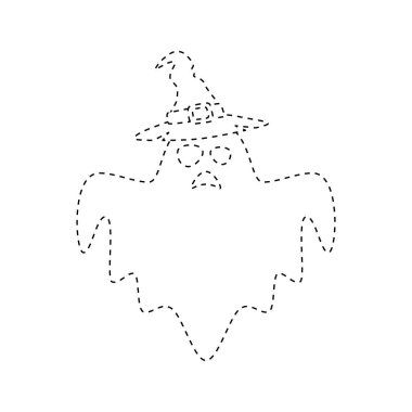 Ghost with witch hat tracing worksheet for kids
