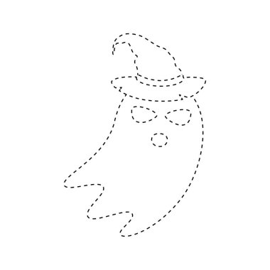 Ghost with witch hat tracing worksheet for kids