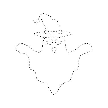 Ghost with witch hat tracing worksheet for kids