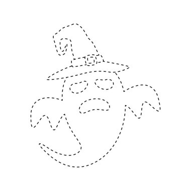 Ghost with witch hat tracing worksheet for kids