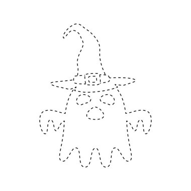 Ghost with witch hat tracing worksheet for kids