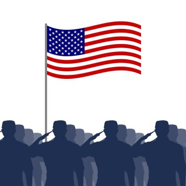 Saluting soldier silhouette with American flag