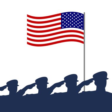 Saluting soldier silhouette with American flag