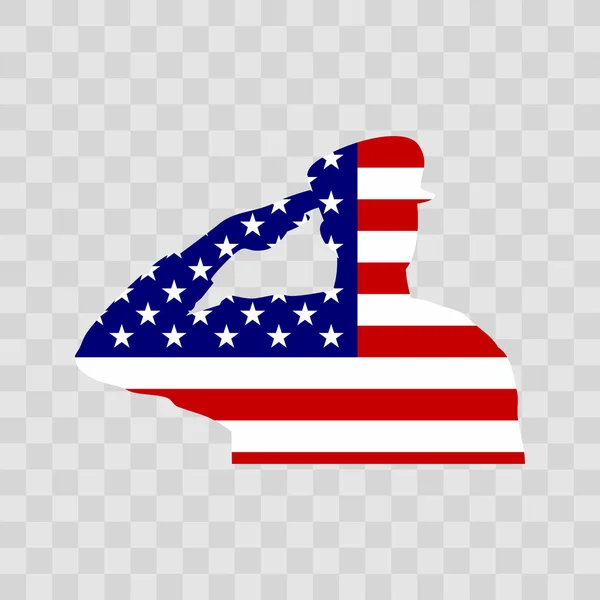 Saluting Soldier Silhouette American Flag — Stockvektor
