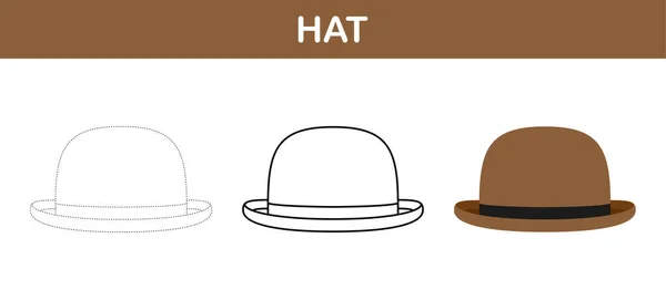 子供のための帽子の追跡と着色のワークシート — ストックベクタ