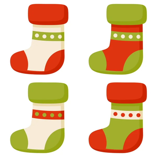 Χριστουγεννιάτικη Κάλτσα Απομονωμένη Λευκό Φόντο — Διανυσματικό Αρχείο