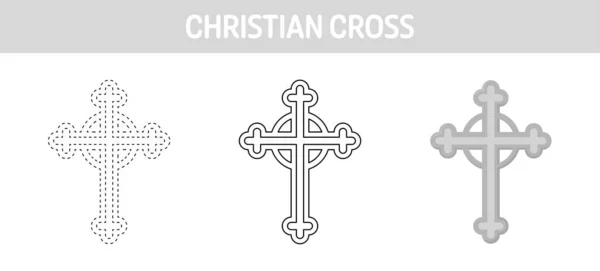 Christian Cross Spårning Och Färgläggning Kalkylblad För Barn — Stock vektor