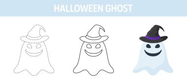 Çocuklar için Şapkalı Hayalet izleme ve boyama çalışma tablosu